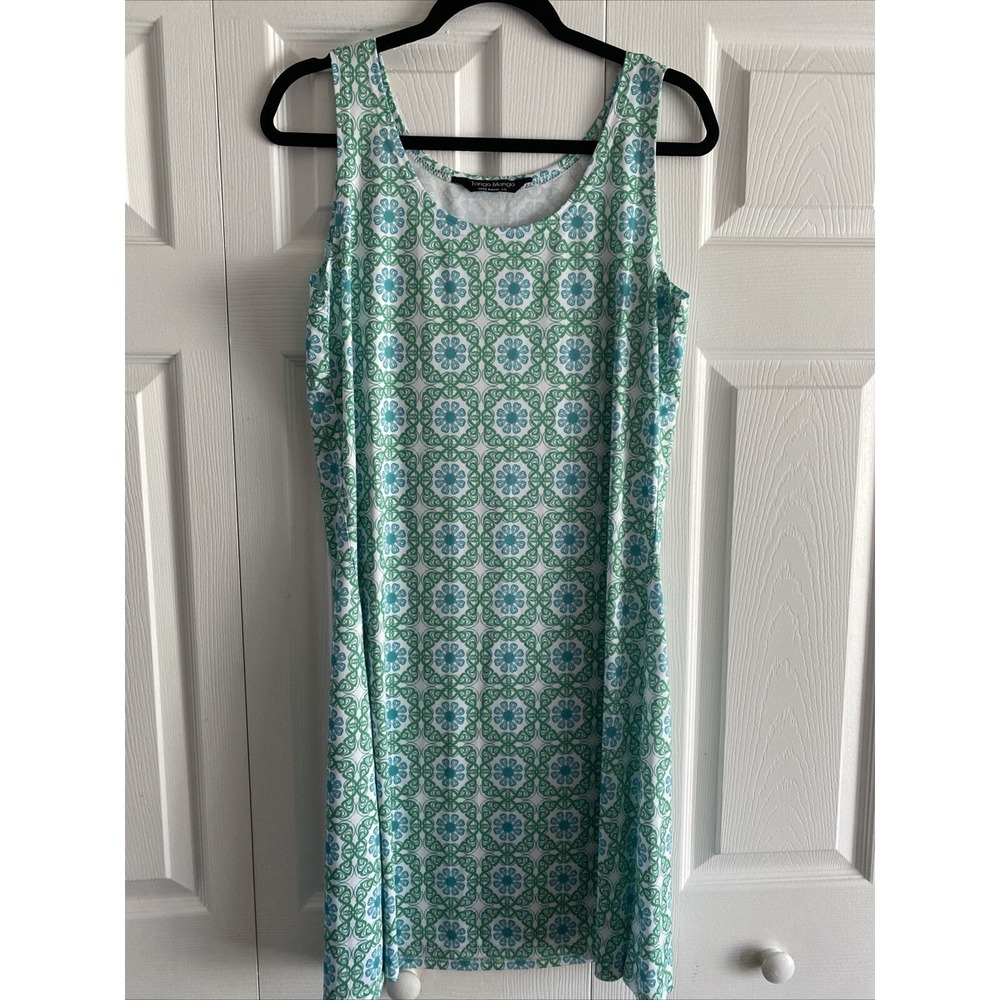 Tango Mango Geometric Floral Print Sleeveless Shift Dress Womens Large Green